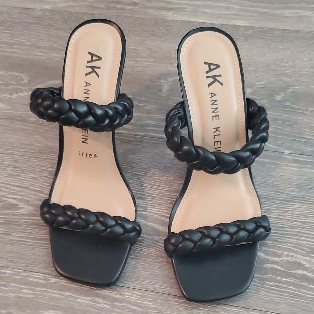 Anne Klein Black Braided Heeled Sandals